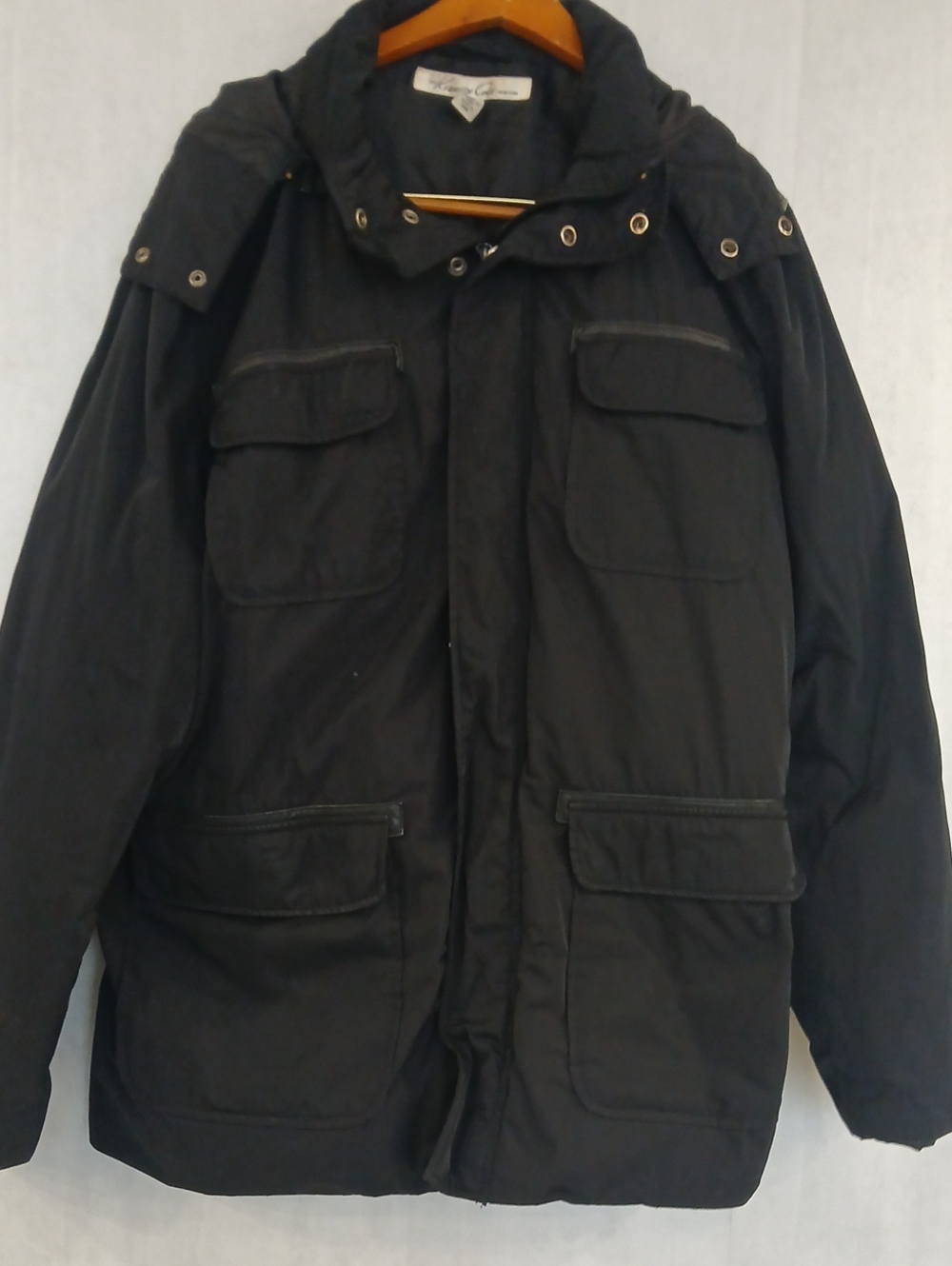 Kenneth Cole Black Hooded Coat with Snap Details